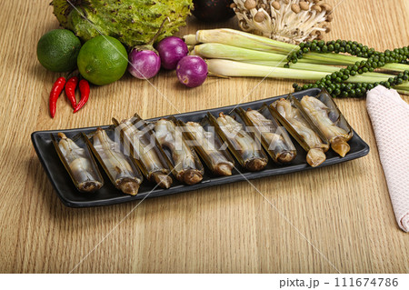 Raw fresh Razor clam mollusk 111674786