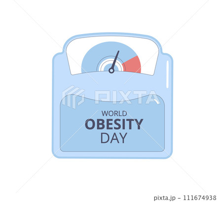 World obesity day sign isolated on white background. Floor scale with text template. Vector flat illustration World obesity day sign isolated on white background. Floor scale with text template. Vector flat illustration 111674938