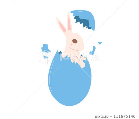 Easter egg with hatched bunny isolated on white background. Opened spring holiday symbol and rabbit inside. Vector flat illustration Easter egg with hatched bunny isolated on white background. Opened spring holiday symbol and rabbit inside. Vector flat illustration 111675140