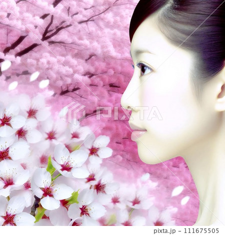 桜と女性 111675505