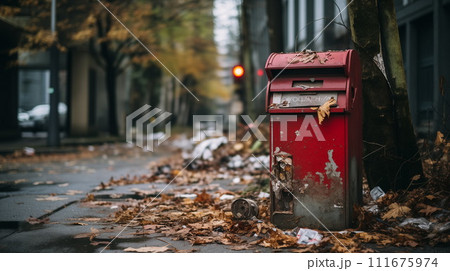Abandoned old mailbox on a dirty street of the old town. AI Generative 111675974