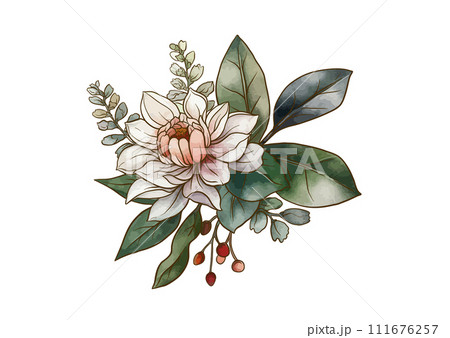 Boutonniere of wild rose flowers and berries 111676257