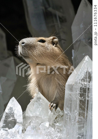 Galactic Zoo with Crystal Habitats Spaceship tours showing exotic animals including capybaras in crystal enclosures 111676334