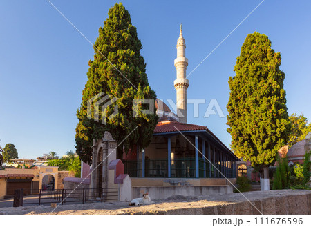 Old medieval Ottoman Suleiman Mosque in Rhodes at dawn. 111676596