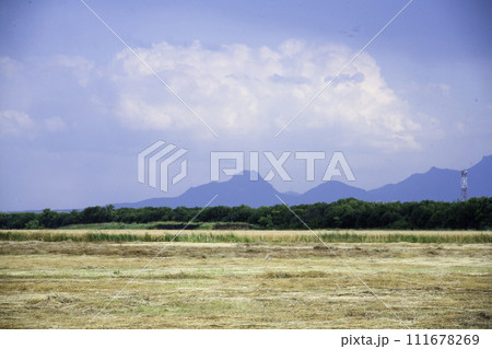 Landscape high mountains in dense fog tops of mountains in clouds North Caucasus Elbrus 111678269