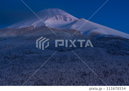 腰切塚展望台から見る雪明りの冠雪した富士山 111678554