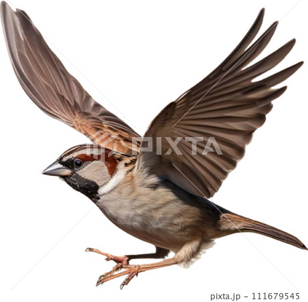 A close-up photo of a cute sparrow bird with beautiful postures.  111679545