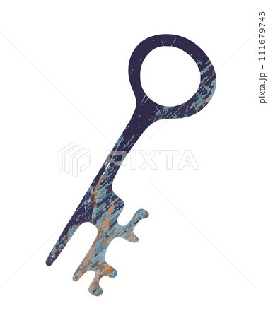 Old rusty key, grunge texture, isolated on white background. 111679743