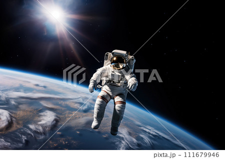 Astronaut Floating Above Earth in Space 111679946