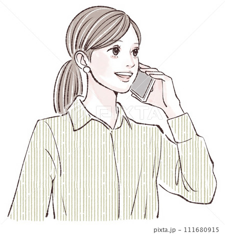 スマートフォンを持つ女性のイラスト素材 スマートフォンを持つ女性のイラスト素材 111680915