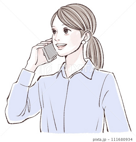 スマートフォンを持つ女性のイラスト素材 スマートフォンを持つ女性のイラスト素材 111680934