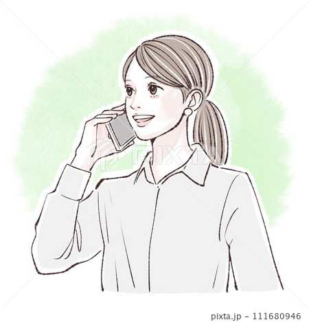 スマートフォンを持つ女性のイラスト素材 スマートフォンを持つ女性のイラスト素材 111680946