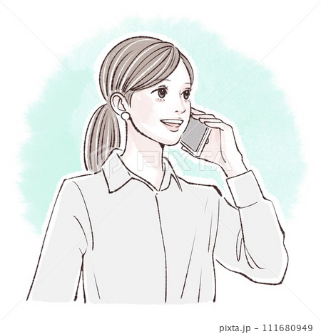 スマートフォンを持つ女性のイラスト素材 スマートフォンを持つ女性のイラスト素材 111680949