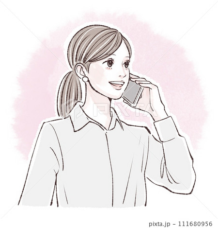 スマートフォンを持つ女性のイラスト素材 スマートフォンを持つ女性のイラスト素材 111680956