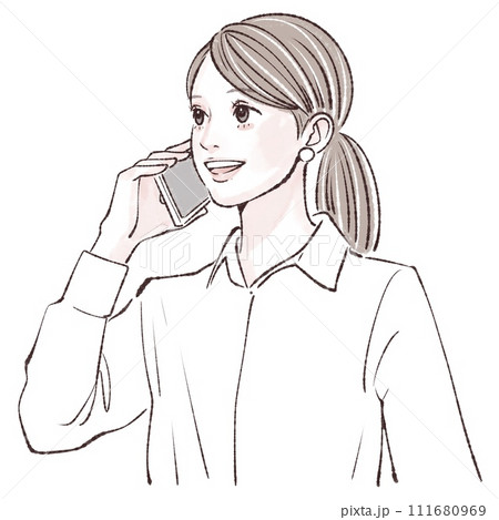 スマートフォンを持つ女性のイラスト素材 スマートフォンを持つ女性のイラスト素材 111680969