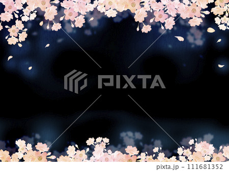 桜 夜桜　背景 フレーム　水彩 イラスト 111681352