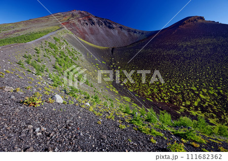 御殿庭への下りから見る宝永山と富士山山頂 111682362