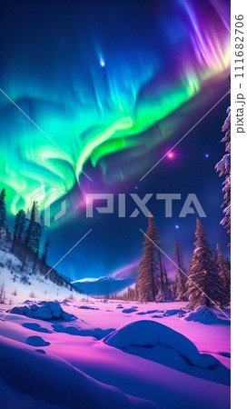 オーロラの見える幻想的な景色 111682706