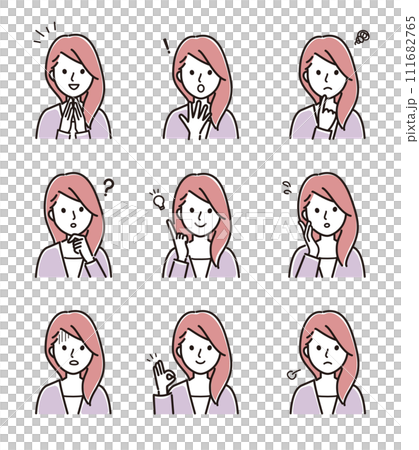 Young woman's facial expression set B 111682765