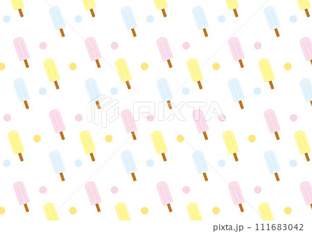 カラフルなアイスクリームと水玉のシームレスなパターン背景_横 111683042