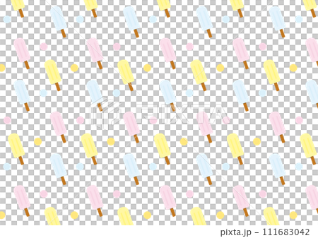 カラフルなアイスクリームと水玉のシームレスなパターン背景_横 111683042