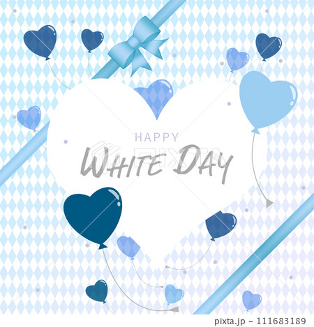 ホワイトデー用ハート風船とリボンの背景イラスト　スクエア 111683189