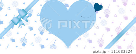 メンフィス柄背景にハートとリボンのかわいい背景イラスト　横長 111683224