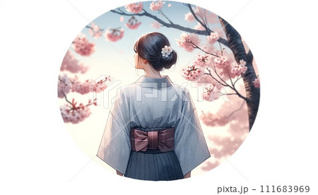 桜を見ている日本の女性 111683969