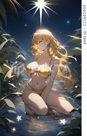 【タロット】Tarot 17 THE STAR　星　イラスト素材　（AI生成画像） 111683994