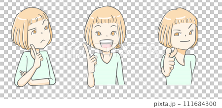 ボブ髪型の女性上半身のイラスト ボブ髪型の女性上半身のイラスト 111684300