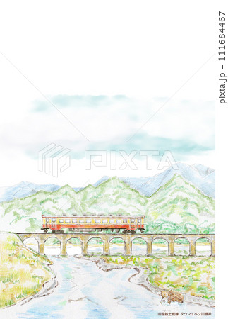 色鉛筆画 旧国鉄士幌線 タウシュベツ川橋梁 縦 111684467