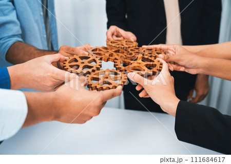 Business team joining cogwheel in circular together. Prudent Business team joining cogwheel in circular together. Prudent 111684617