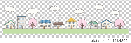 Illustration of a simple spring cityscape. house, tree, vector, icon 111684892
