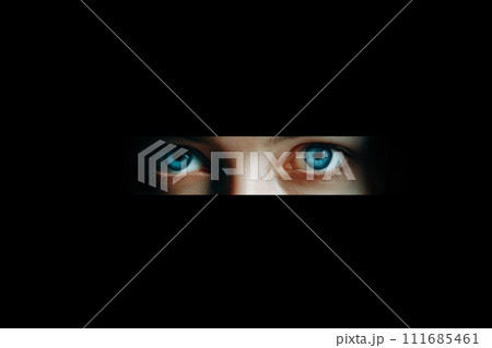 AI-generated content. Scary eye peek out of strip lines abstract minimal comeliness 111685461