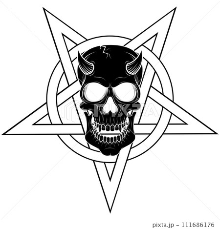 evil skull and intertwined pentagram 111686176