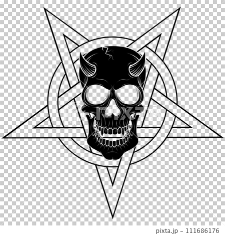 evil skull and intertwined pentagram 111686176