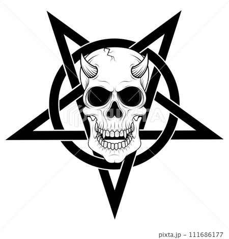 evil skull and intertwined pentagram 111686177