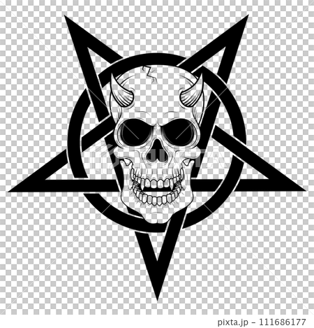 evil skull and intertwined pentagram 111686177
