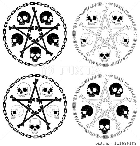 Bone skull surrounded by chains 111686188