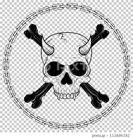 Bone skull surrounded by chains 111686192