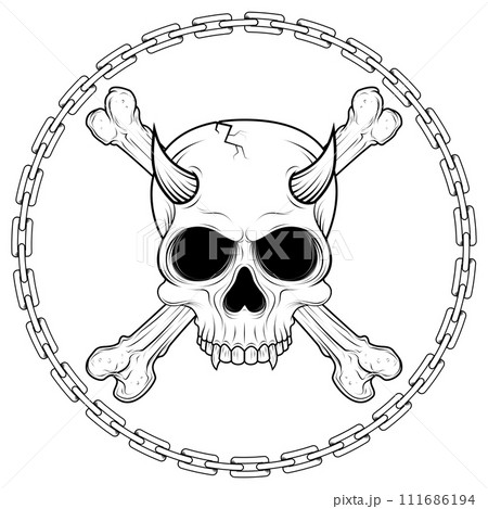 Bone skull surrounded by chains Bone skull surrounded by chains 111686194