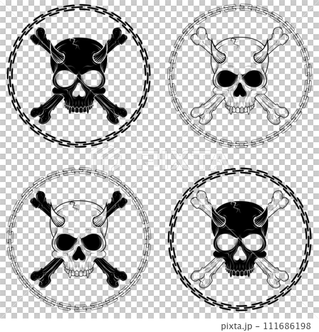Bone skull surrounded by chains 111686198