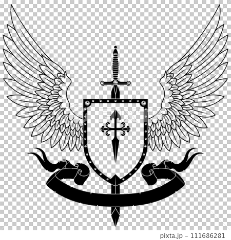 Heraldic shield with wings Heraldic shield with wings 111686281