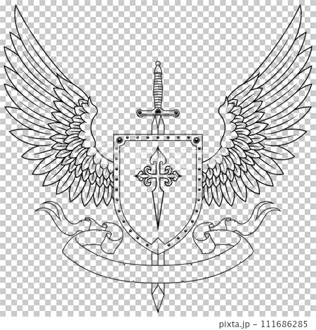 Heraldic shield with wings Heraldic shield with wings 111686285