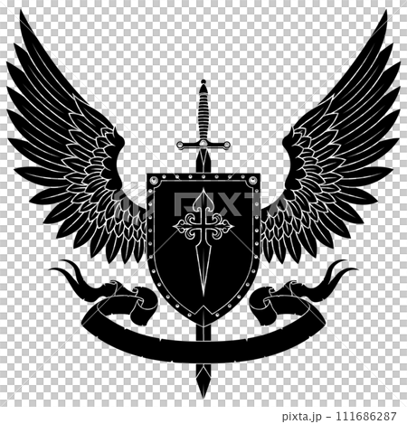 Heraldic shield with wings 111686287