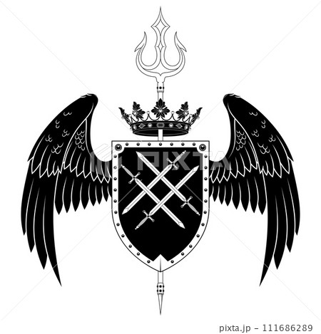 Heraldic shield with wings Heraldic shield with wings 111686289