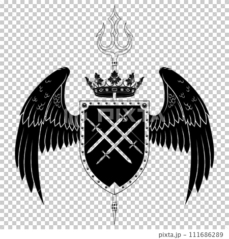 Heraldic shield with wings Heraldic shield with wings 111686289