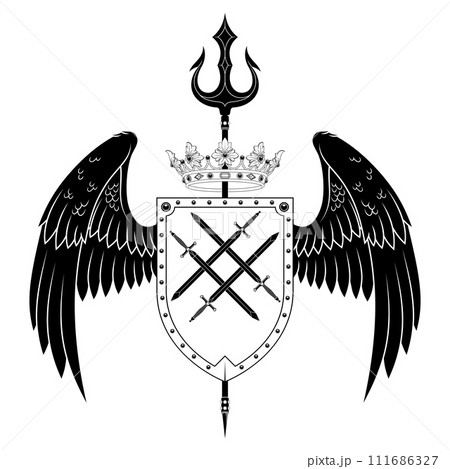 Heraldic shield with wings Heraldic shield with wings 111686327