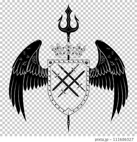 Heraldic shield with wings Heraldic shield with wings 111686327