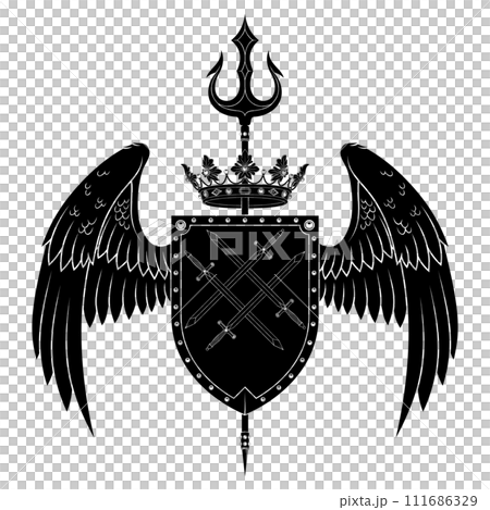 Heraldic shield with wings 111686329